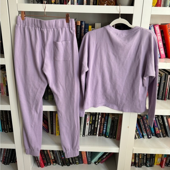 Roolee lavendar thermal waffle knit sweatshirt joggers matching lounge set - Picture 6 of 6